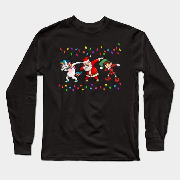 Dabbing Santa Elf Unicorn Christmas Long Sleeve T-Shirt by medrik